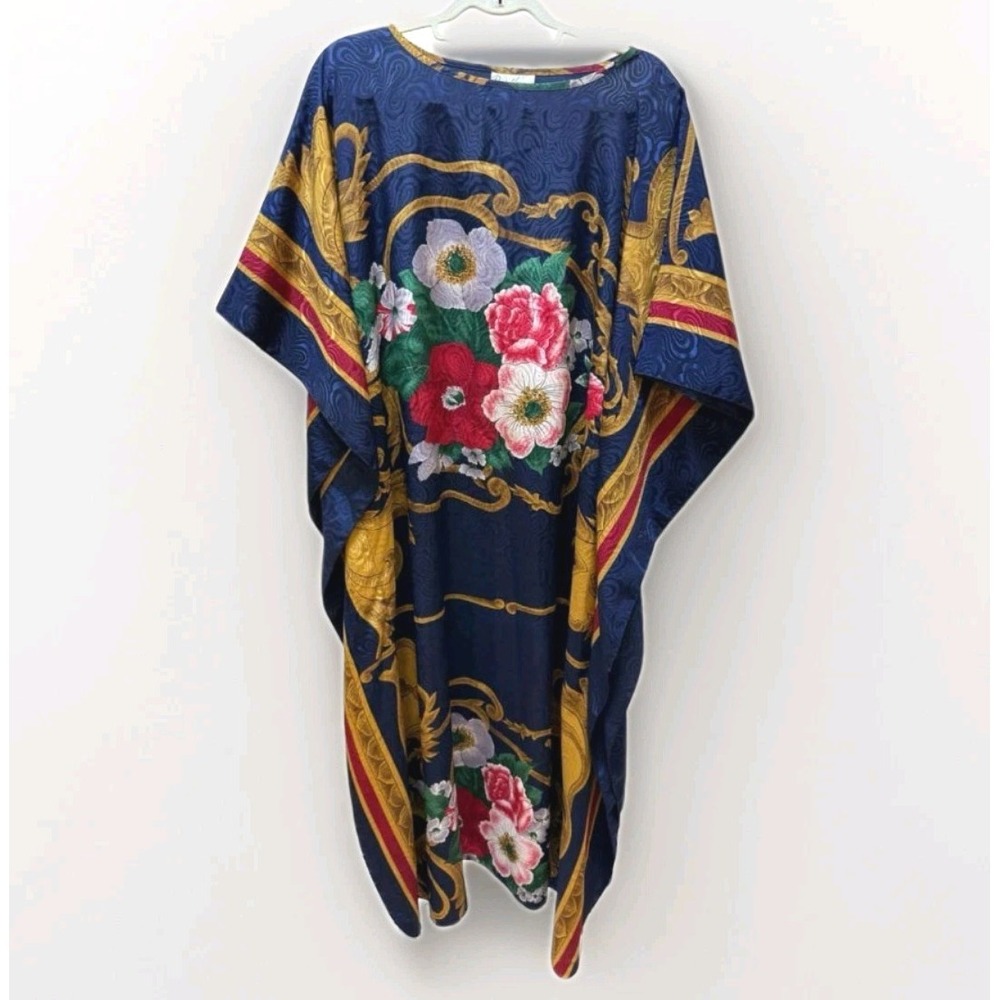 Vtg Ruth Norman New York Colorful Caftan Dress Abstract Art To Wear One Size 51"